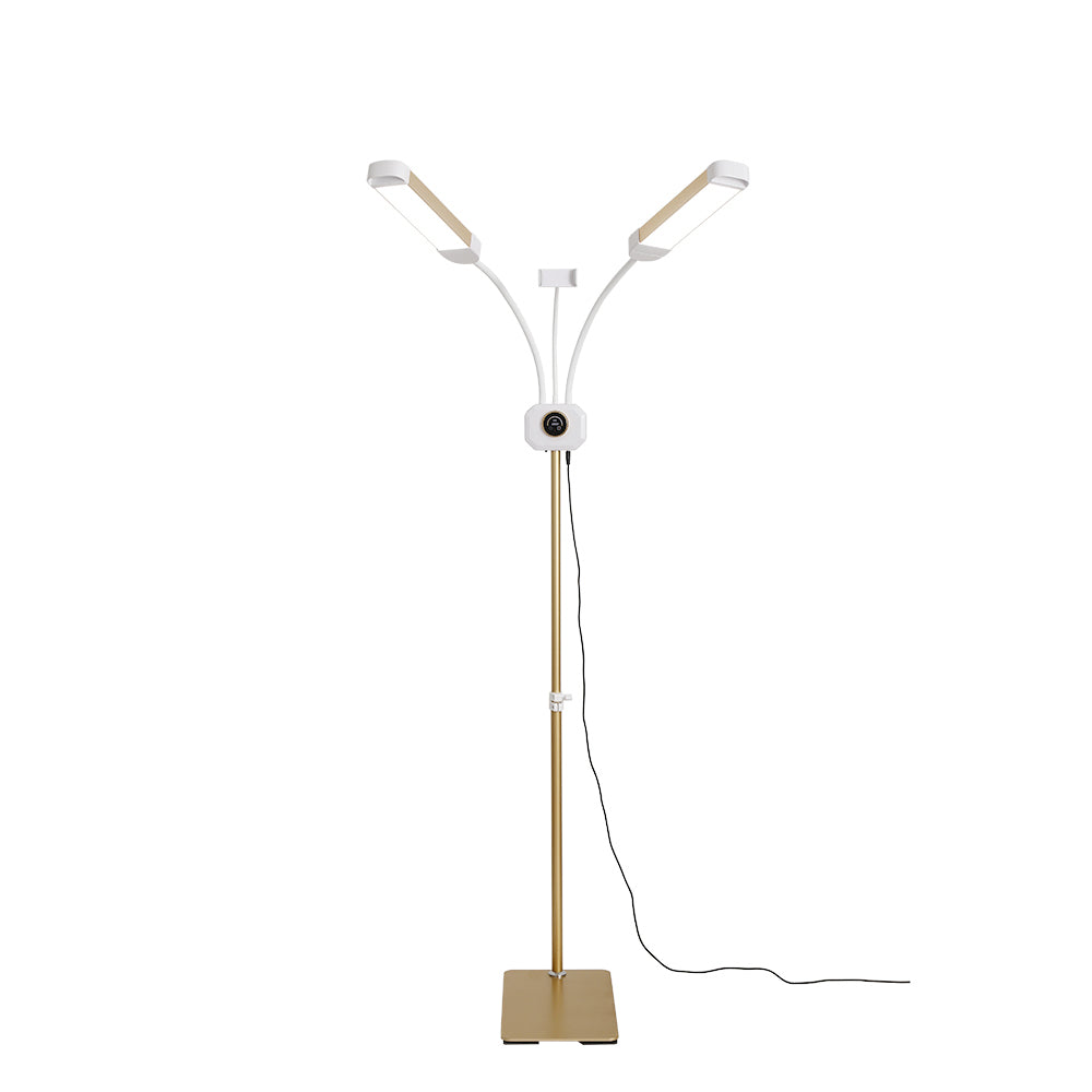 Professional Double Arm LED Salon Floor Lamp - White/Gold