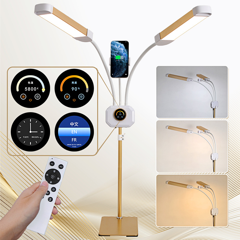 Professional Double Arm LED Salon Floor Lamp - White/Gold