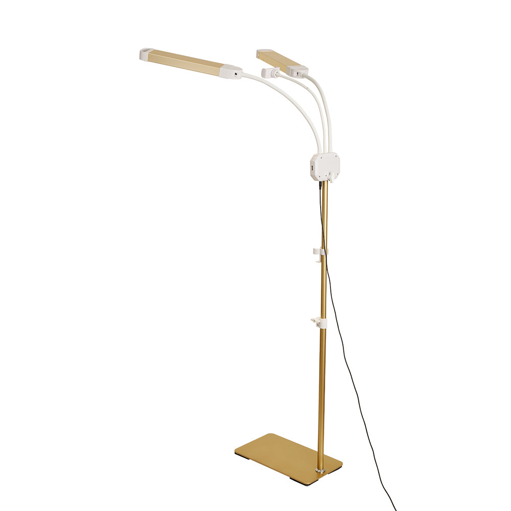 Professional Double Arm LED Salon Floor Lamp - White/Gold